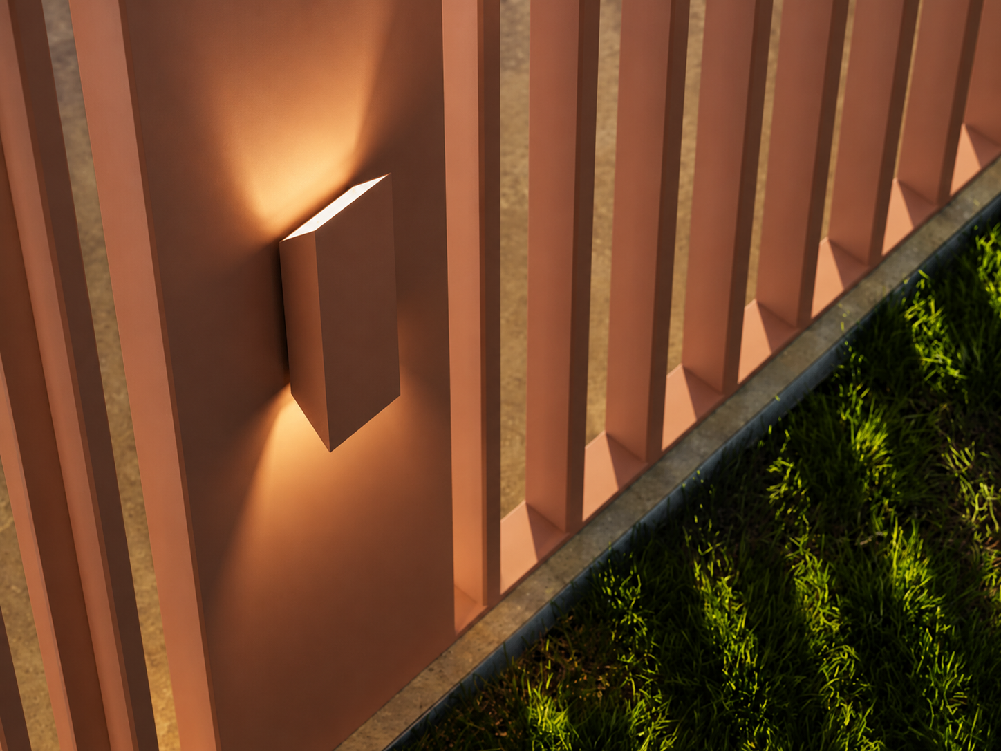Detail van CODE spijlen met warme verlichting